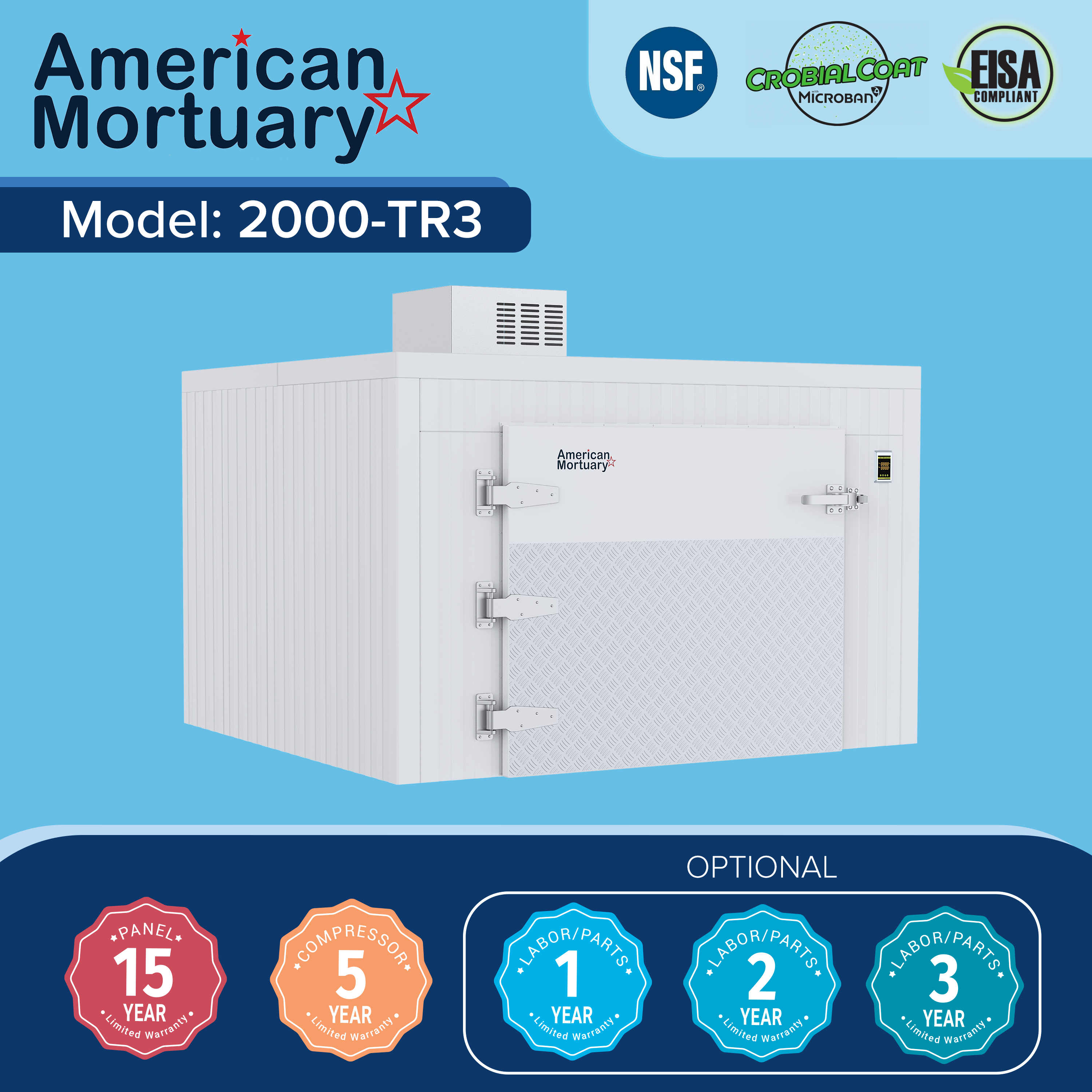 TR3 triple cot roll-in mortuary cooler by Mortuary Cooler Authority — mobile cadaver refrigeration